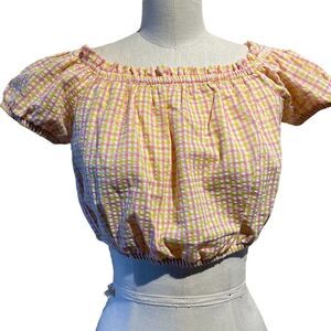 NWT BCBGeneration Yellow Pink Checkered Crop Top Size Small